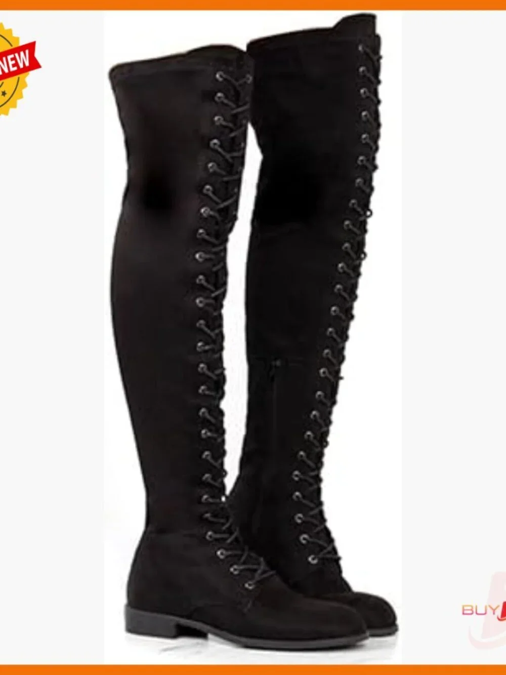 Women's Over The Knee Lace Up Tall Boots Low Heel Suede Leather
